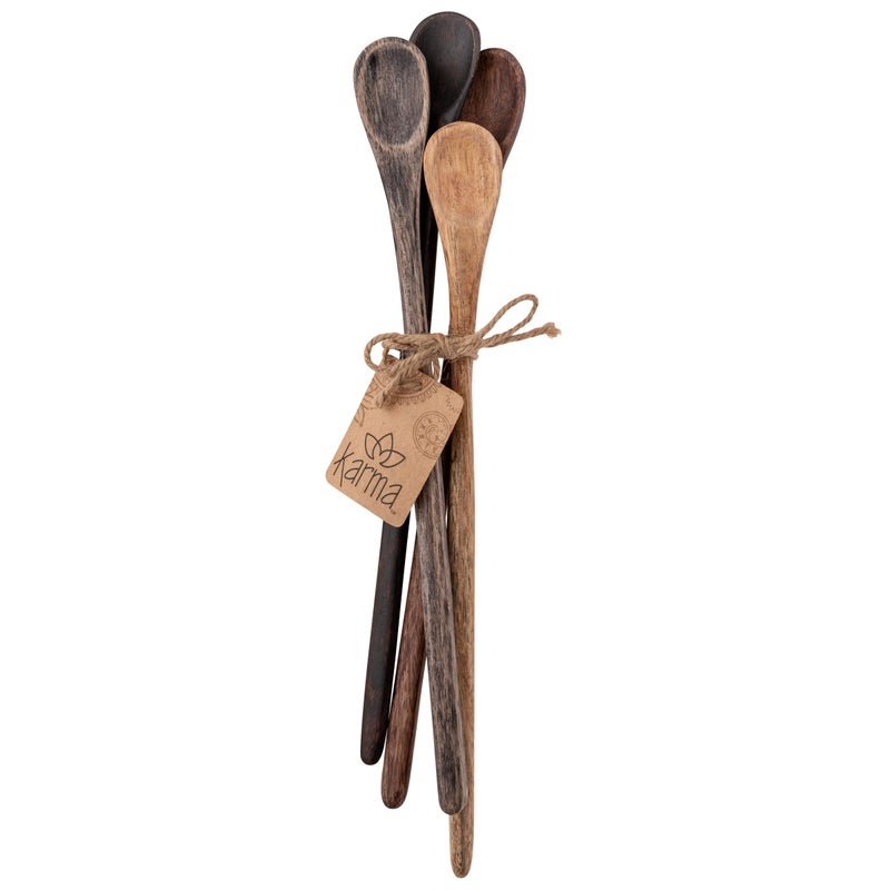 Karma Long Handle Tasting Spoons Set for Cooking - Kitchen Utensils - Wood - Set of 4 - Image 3